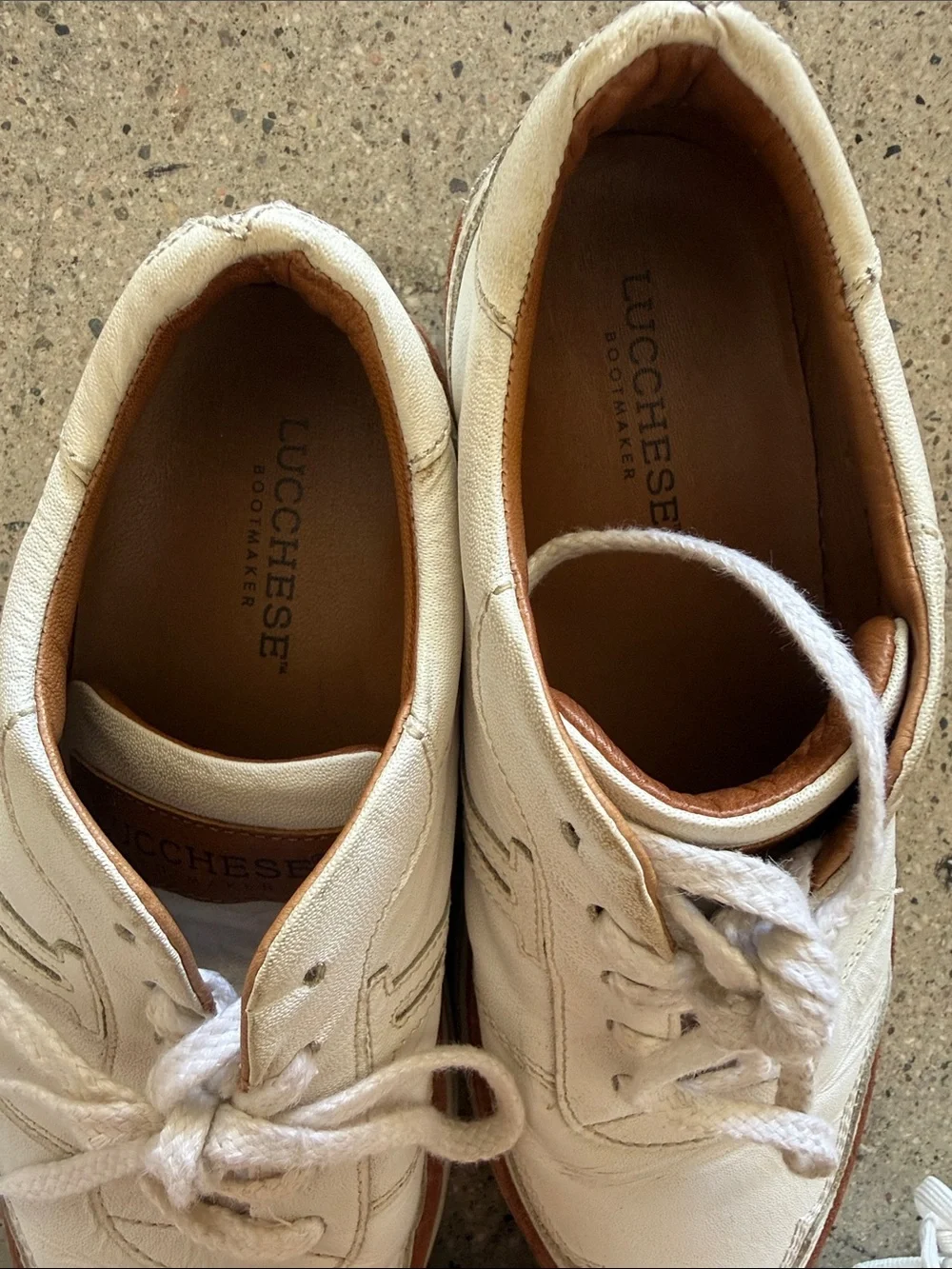 Lucchese White Leather Lace-Up Sneakers with Tan Trim